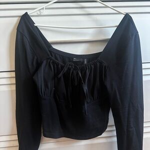 ASOS Black Long-Sleeve Tie-Front Scoop Top